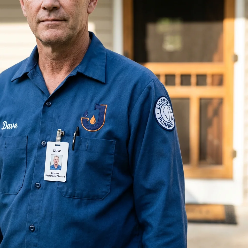 Licensed plumber showing ID badge in Rockwood, MI