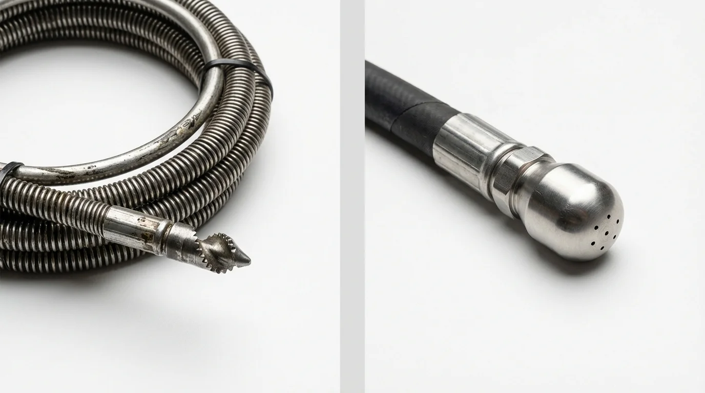 Drain snake cable and hydro jetting nozzle used for drain cleaning in Rockwood, MI