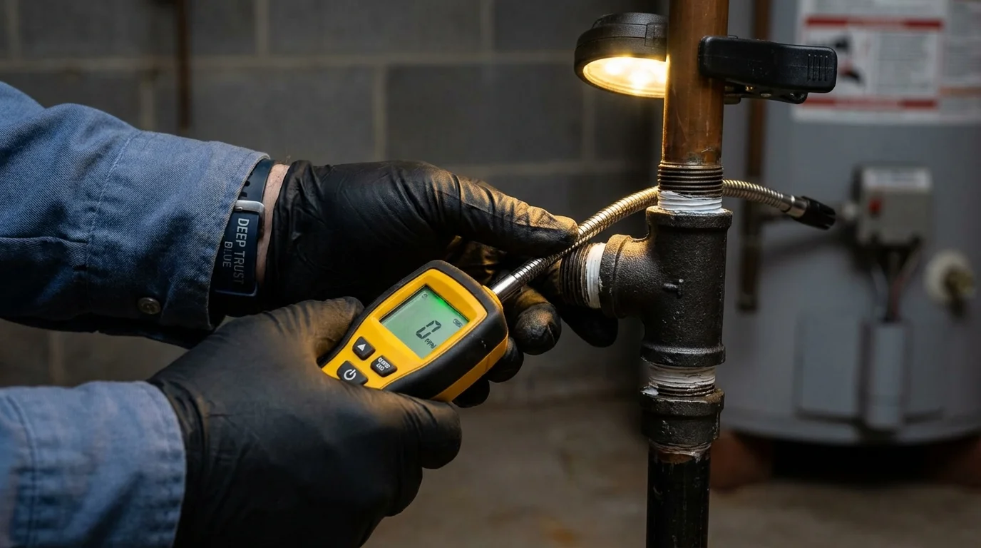 Gas leak detection with electronic sniffer by Johns Plumbing LLC in Rockwood