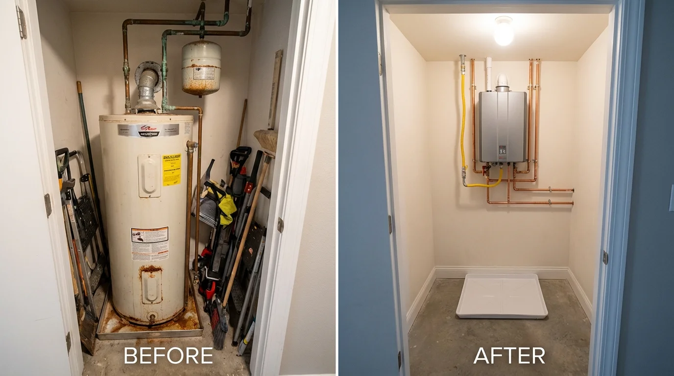 Tank water heater versus wall-mounted tankless unit comparison for Rockwood, MI homeowners